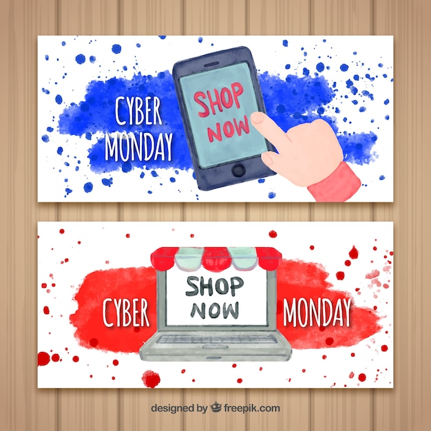 Vettore gratuito l'acquerello cyber monday offre banner