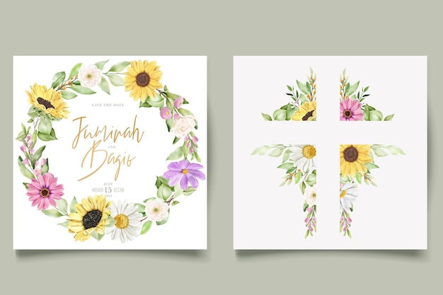 水彩デイジーと太陽の花の招待カードセット