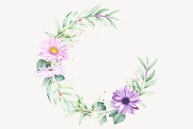 Watercolor daisy floral wreath design