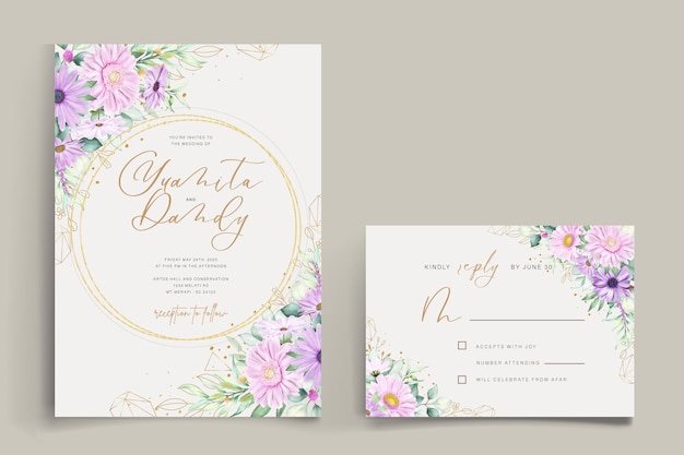 watercolor daisy flower wedding invitation card set