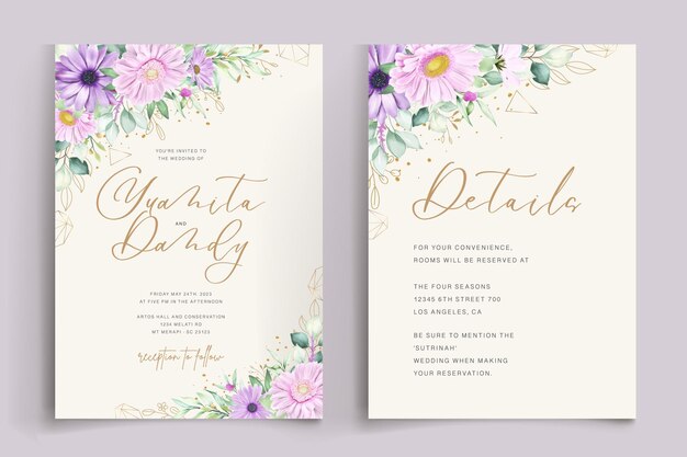 watercolor daisy flower wedding invitation card set