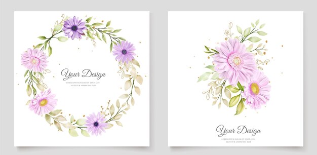watercolor daisy summer floral background and wreath design