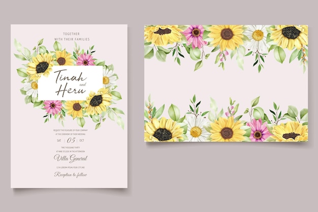 Watercolor daisy and sun flower invitation card set