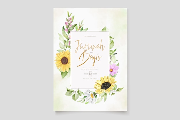 水彩デイジーと太陽の花の招待カードセット