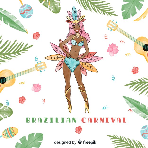 Watercolor dancer brazilian carnival background