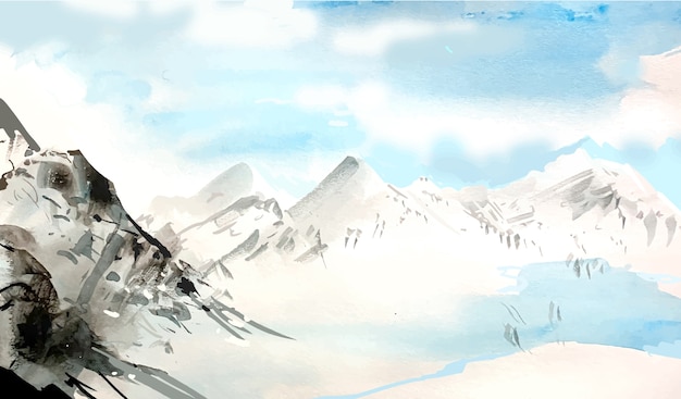 Watercolor daytime mountains background