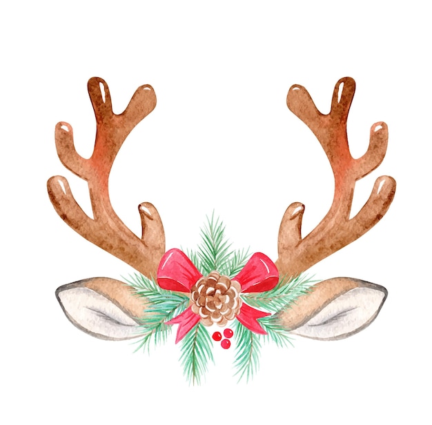 흰색 배경에 고립 된 크리스마스 장식 수채화 사슴 뿔