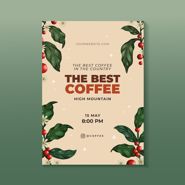 무료 벡터 수채화 맛있는 커피 농장 포스터
