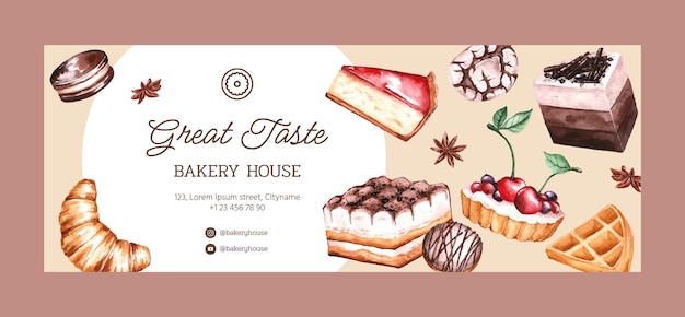 Free vector watercolor delicious dessert bakery  facebook cover