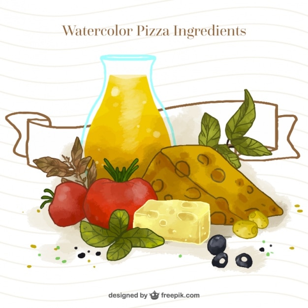 Free vector watercolor delicious pizza ingredients