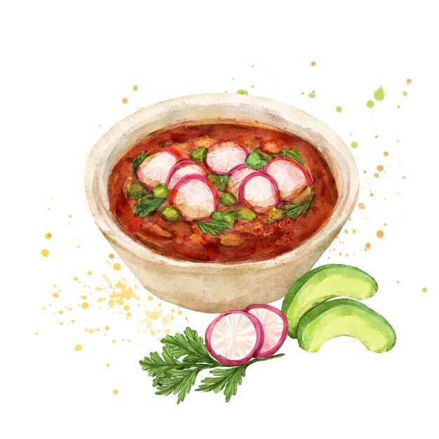 Watercolor delicious pozole illustration