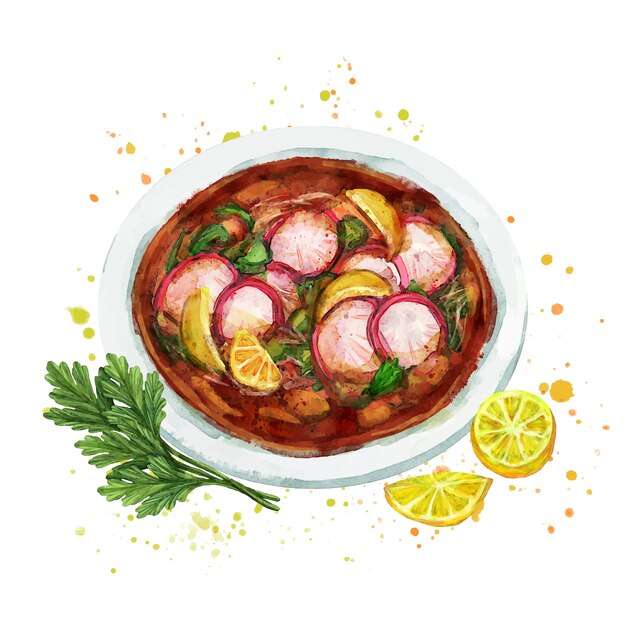 Watercolor delicious pozole illustration