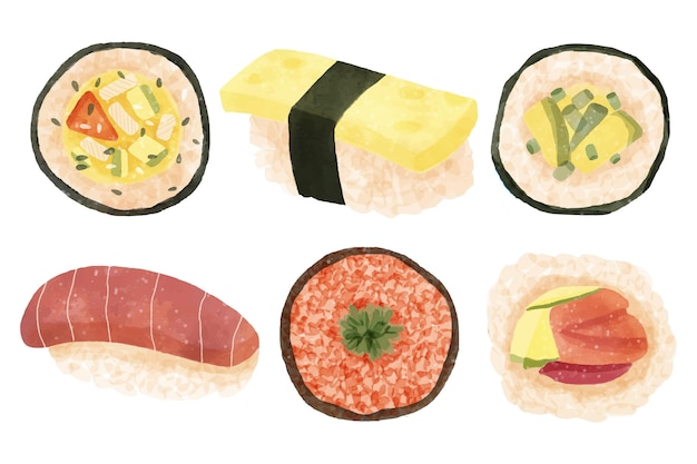 Free vector watercolor delicious sushi collection