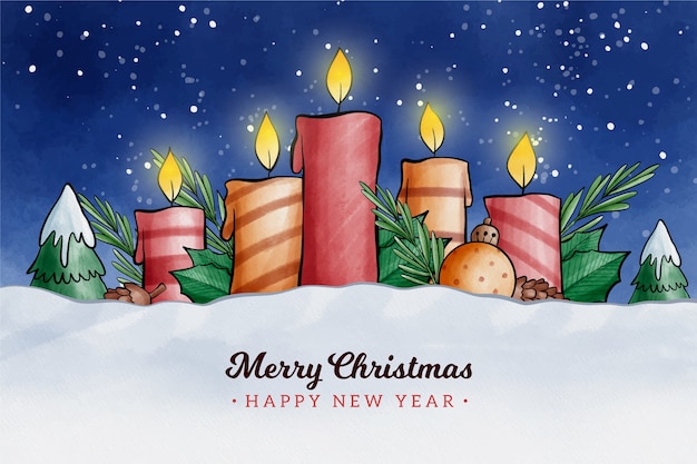 Free vector watercolor design christmas candle background