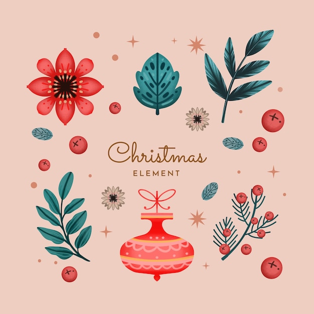 Free vector watercolor design elements collection for christmas season celebration