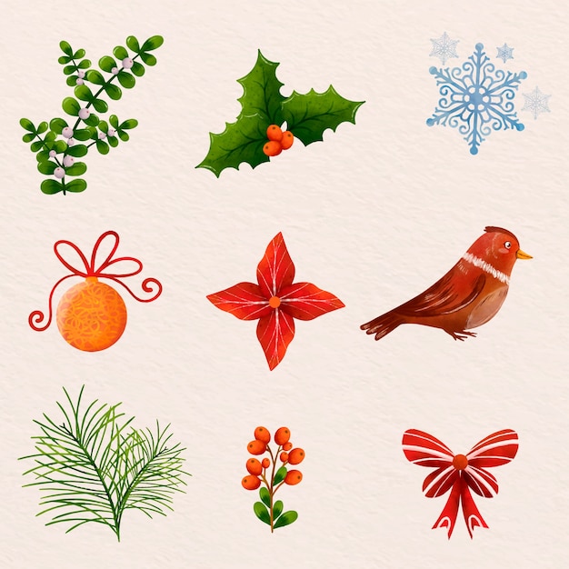 Watercolor design elements collection for christmas season celebration