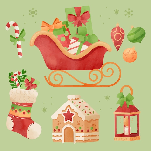 Free vector watercolor design elements collection for christmas season