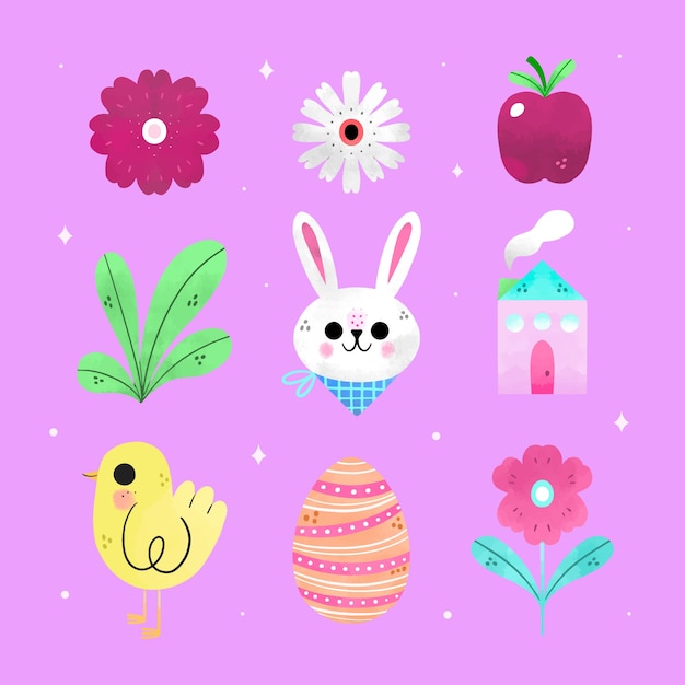 Watercolor design elements collection for easter holiday