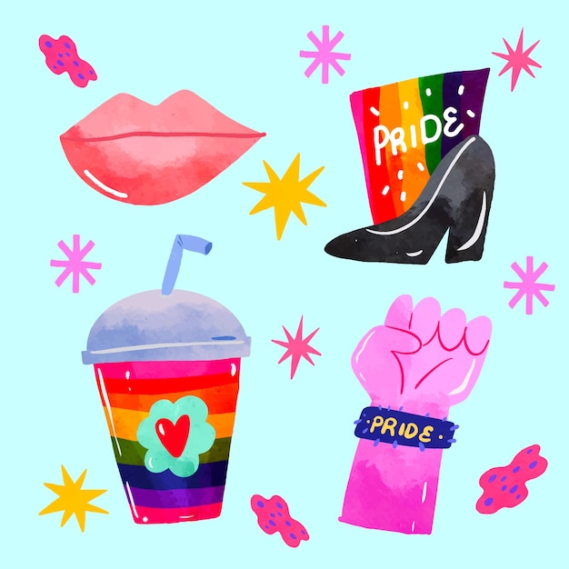 Free vector watercolor design elements collection for pride month celebration