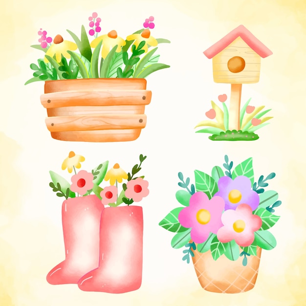 Free vector watercolor design elements collection for spring season celebration