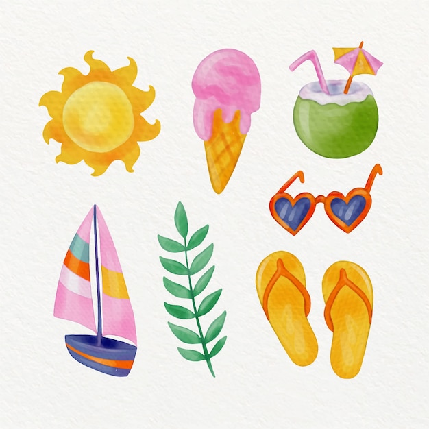 Free vector watercolor design elements collection for summertime