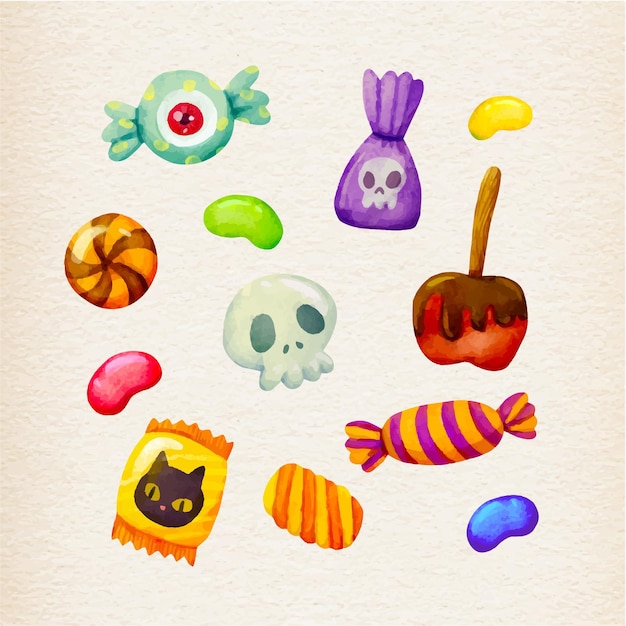 Watercolor design halloween candy collection