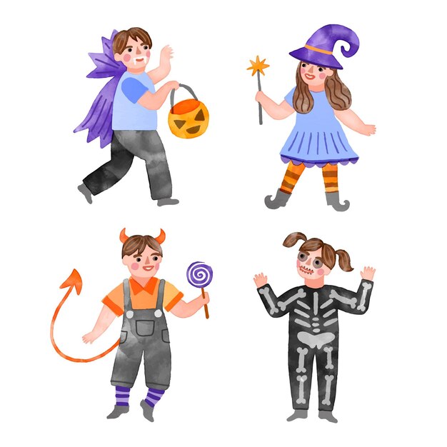 Watercolor design halloween kid collection