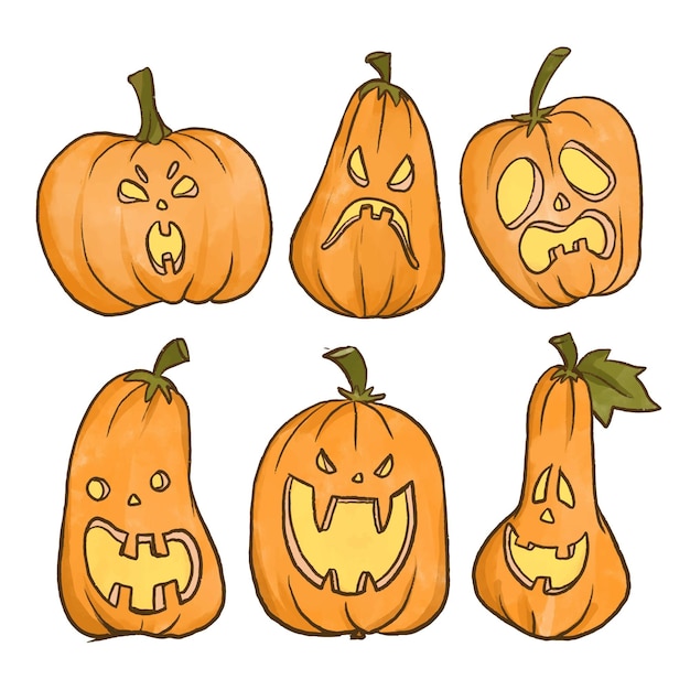 Free Vector watercolor design halloween pumpkin collection
