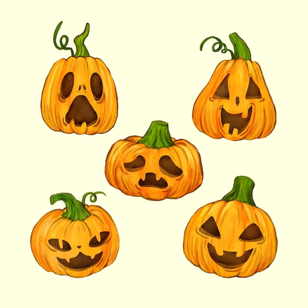 Vettore gratuito confezione di zucca di halloween disegno ad acquerello