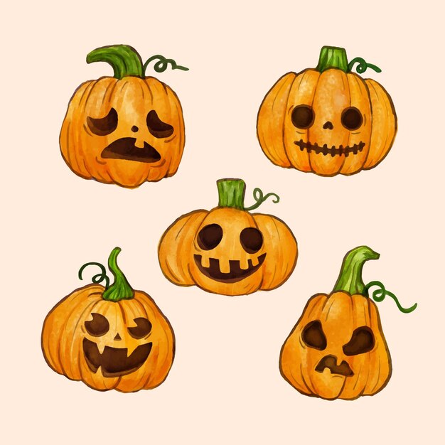 Watercolor design halloween pumpkin set