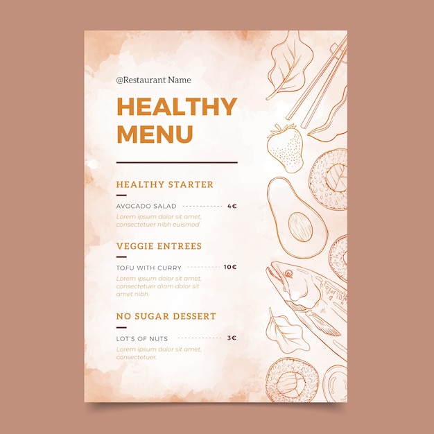 Vettore gratuito menu dell'acquerello cibo sano design