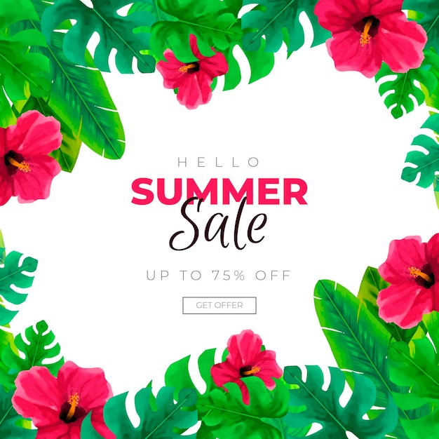 Free vector watercolor design hello summer sale