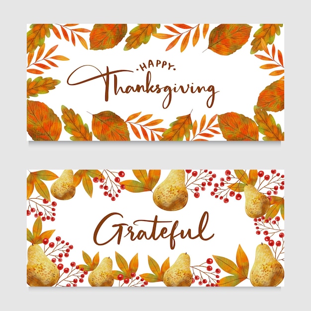 Free vector watercolor design thanksgiving banners