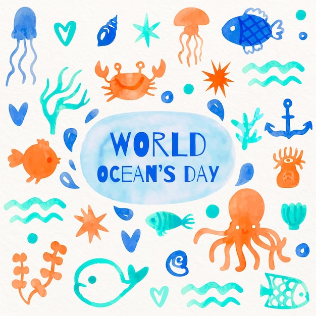 Watercolor design world oceans day