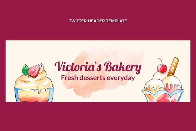 Бесплатное векторное изображение Заголовок твиттера акварель десерт