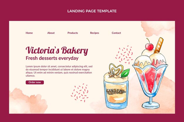 watercolor desserts landing page