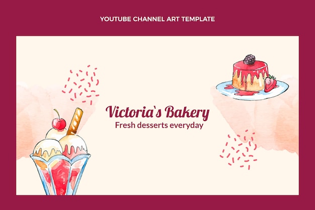 Vettore gratuito canale youtube di dolci ad acquerello