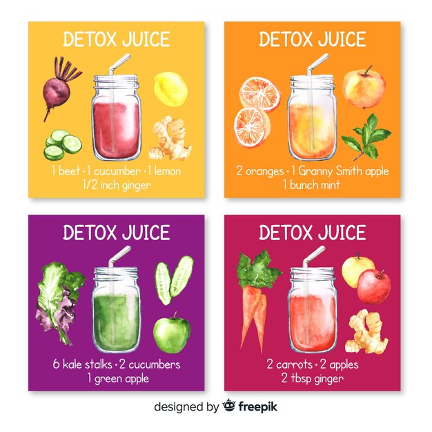 watercolor detox fruit juice cards