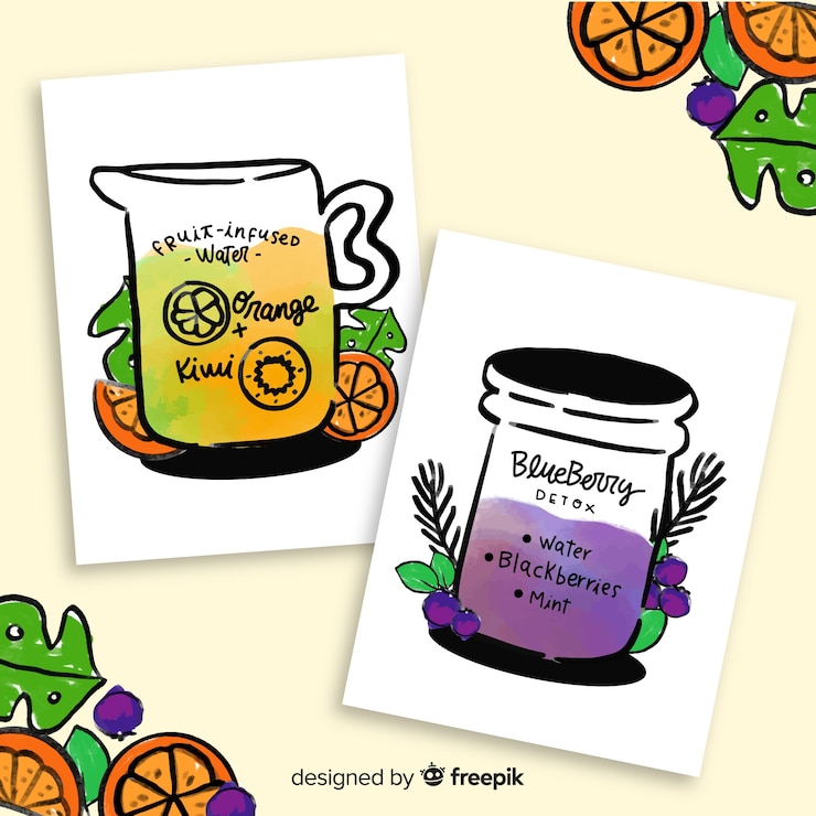 Free Vector watercolor detox fruit juice cards