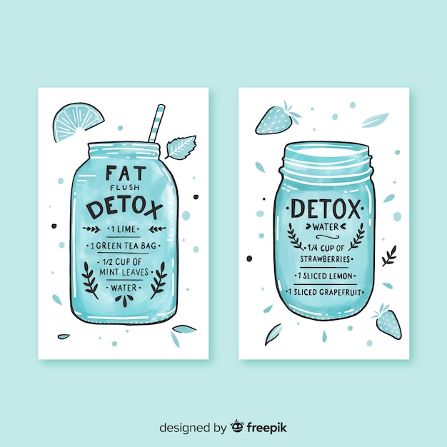 Free vector watercolor detox fruit juice cards