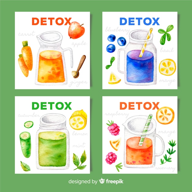 watercolor detox fruit juice cards