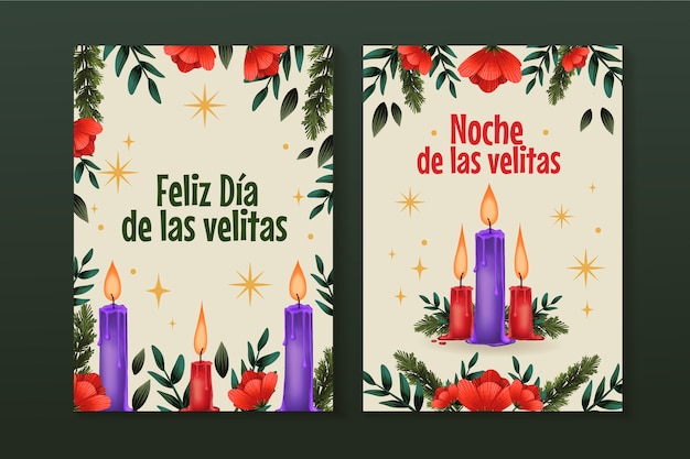 Free vector watercolor dia de las velitas greeting cards set