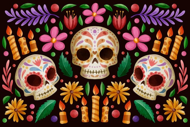 Watercolor dia de muertos background