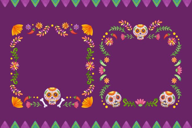 Коллекция акварельных рамок dia de muertos