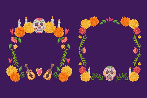 무료 벡터 수채화 dia de muertos 프레임 컬렉션