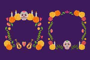 Vettore gratuito collezione di cornici dia de muertos ad acquerello