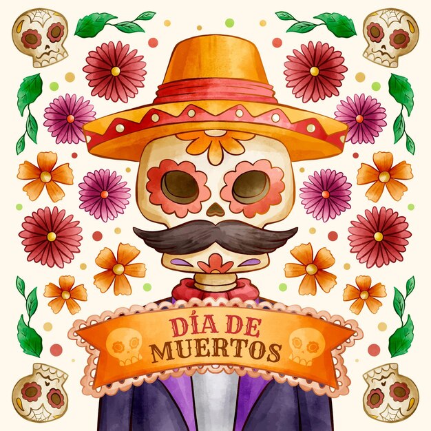 Акварель dia de muertos иллюстрация