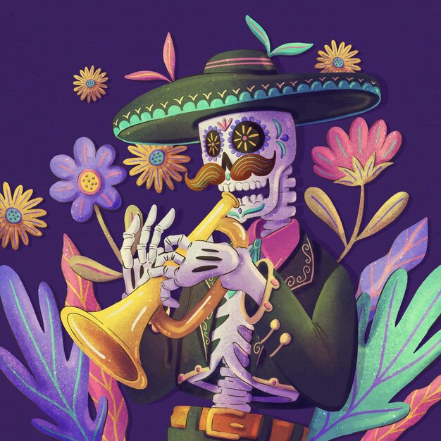 수채화 dia de muertos illustrationn