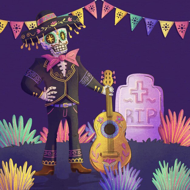 Watercolor dia de muertos illustrationn