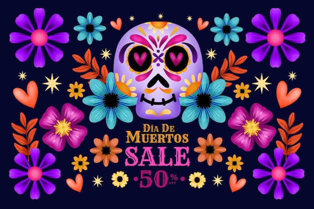 Акварельный фон продажи dia de muertos